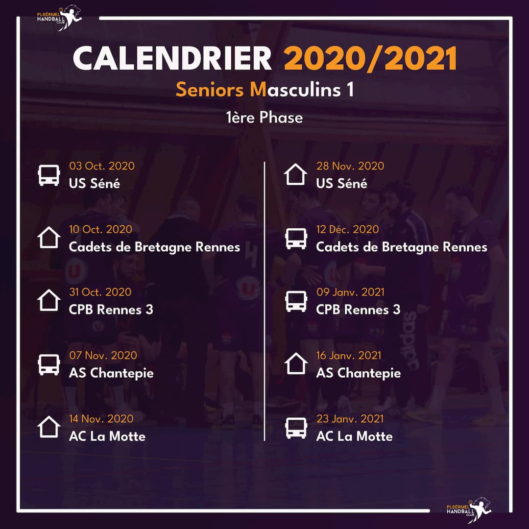 Calendrier des Seniors Masculins 1 pour 2020/2021 1